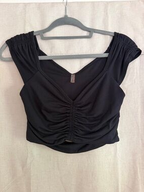 Free People Black Ruched V-Neck Crop Top